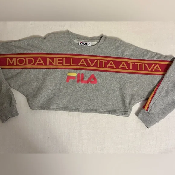 Fila Medium Gray Cropped Sweatshirt with Red Accents - Picture 2 of 6